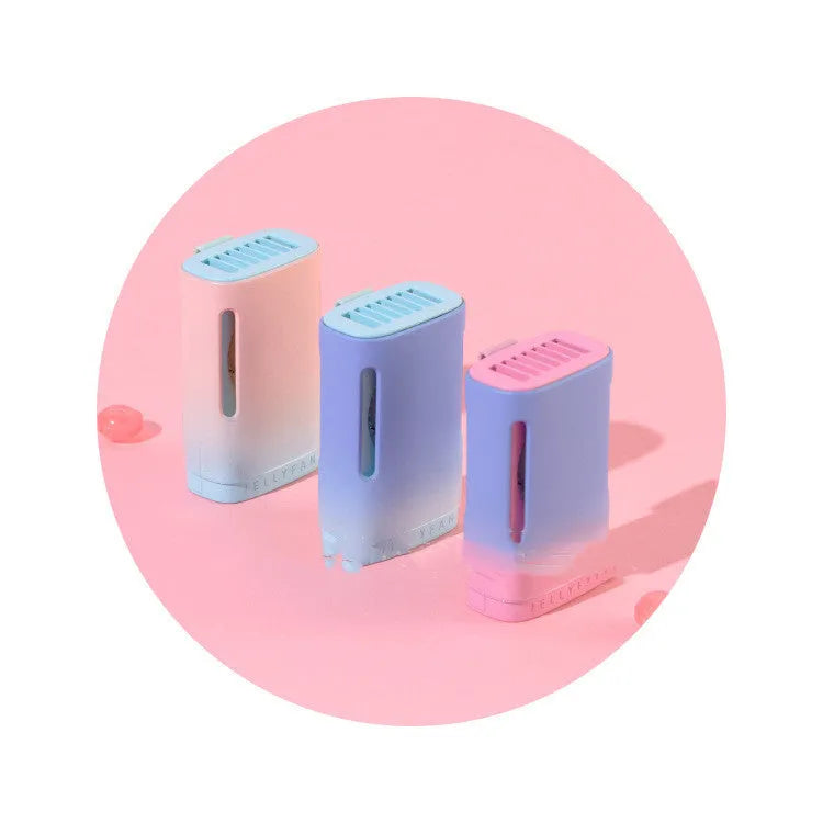 Jelly USB hanging neck personal cooling fan in mint peach colour with dual handheld and neck-worn modes