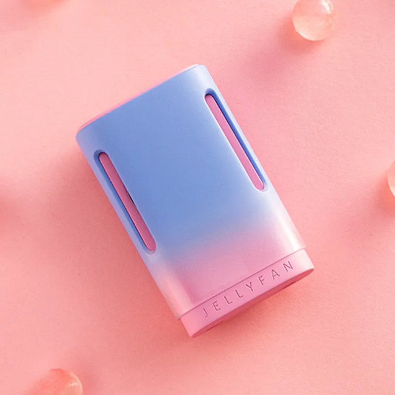 Jelly USB hanging neck personal cooling fan in mint peach colour with dual handheld and neck-worn modes