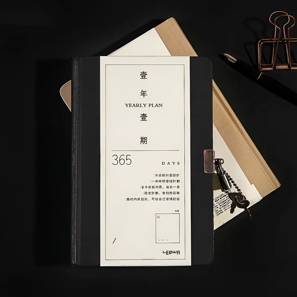 A5 hardcover locked diary notebook with 365 pages available in beige or black