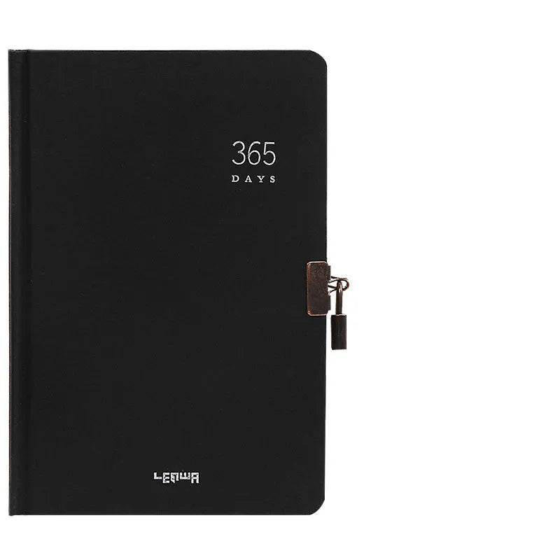 365 days locked diary A5 hardcover notebook with lock, beige camel colour, on a desk
