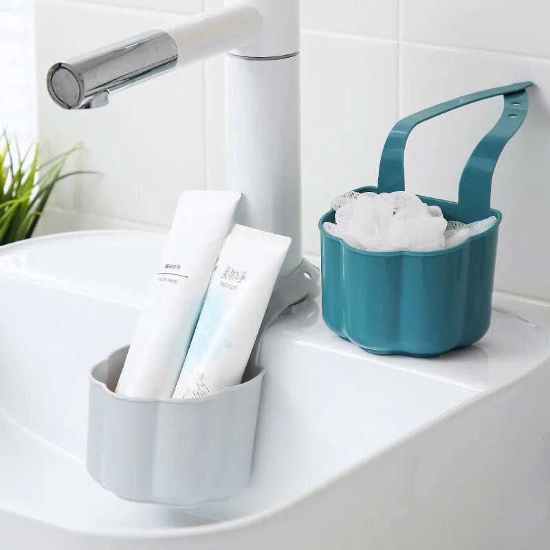 Nordic style plastic sink drain basket in dark blue measuring 20cm long for kitchen utensil storage