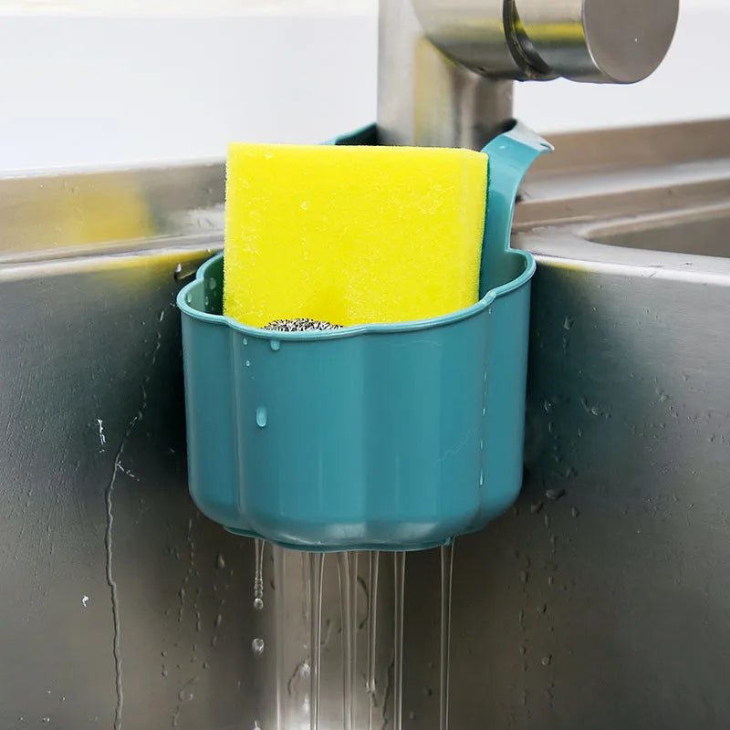 Nordic style plastic sink drain basket in dark blue measuring 20cm long for kitchen utensil storage