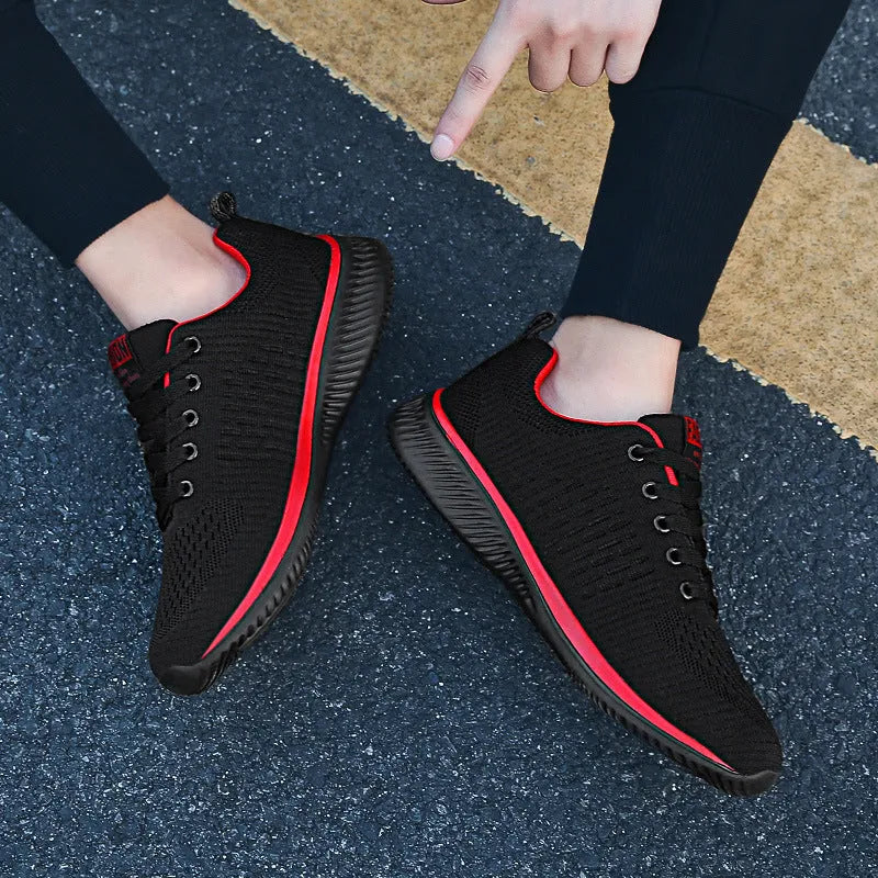 Men's running shoes 9088 black and red colourway with viscose sole and textile insole