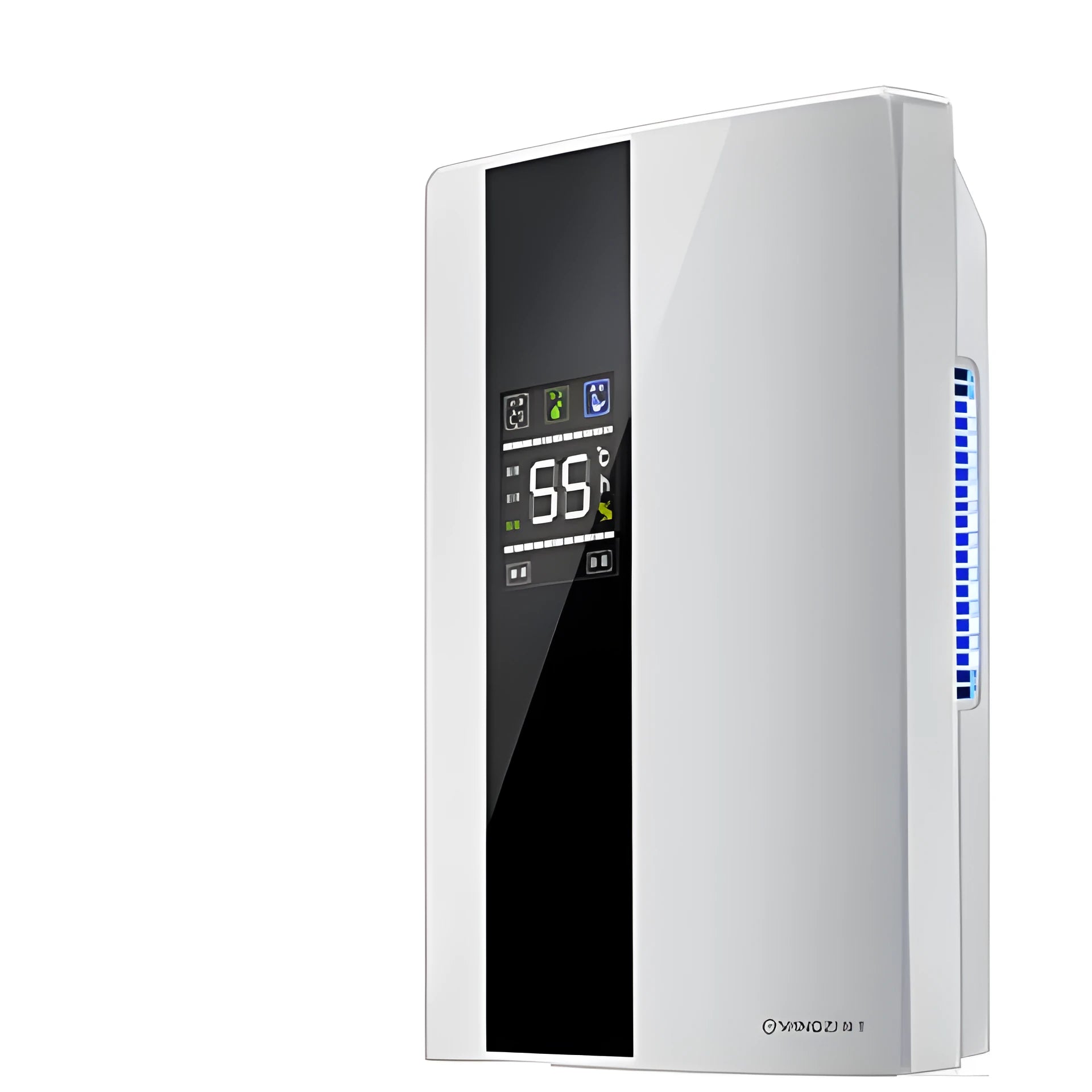 White compact dehumidifier with 2.2L tank and electronic controls
