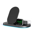 15W three-in-one wireless charger folding stand for mobile phone watch earphone in black