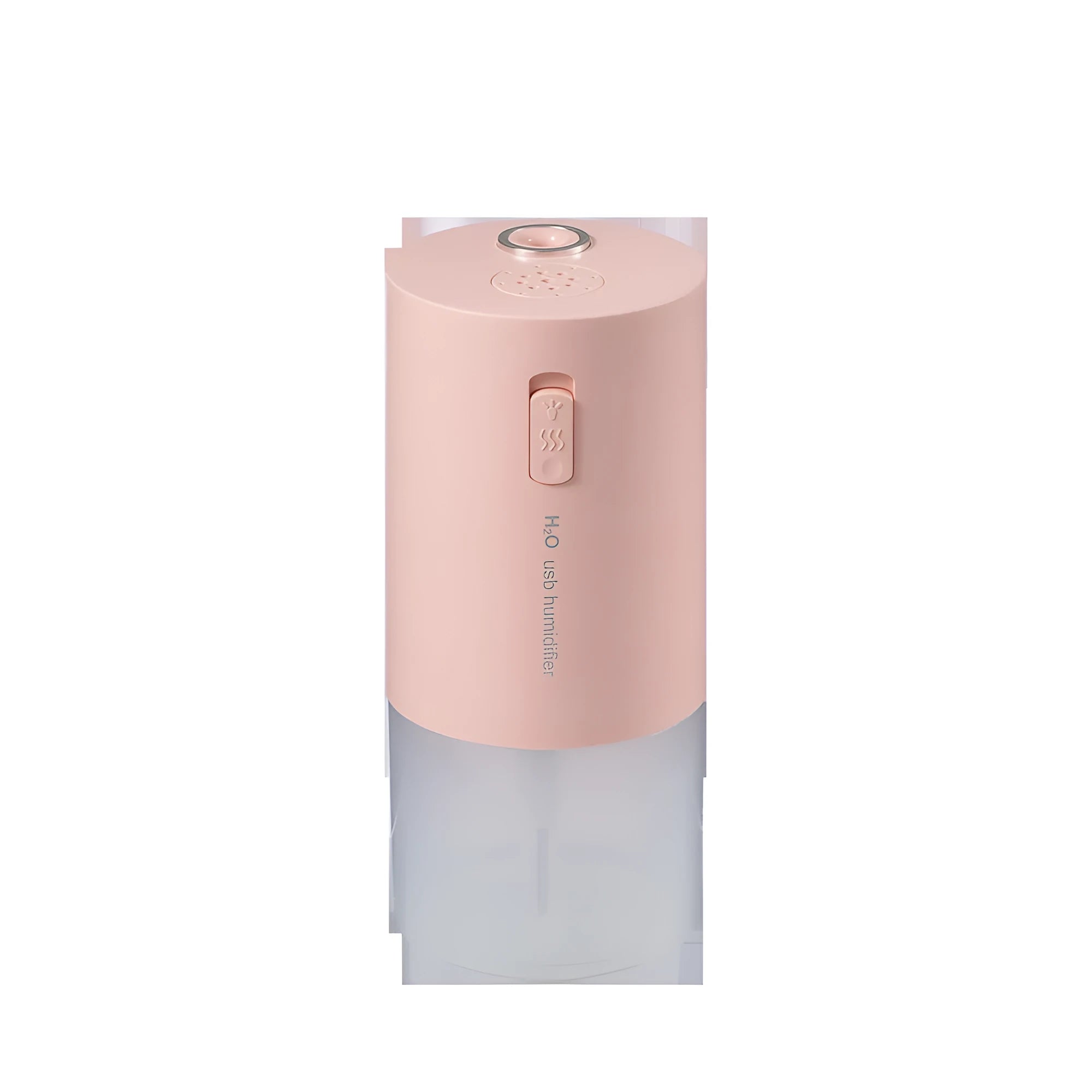 Blue columnar desktop humidifier with USB cable and water tank