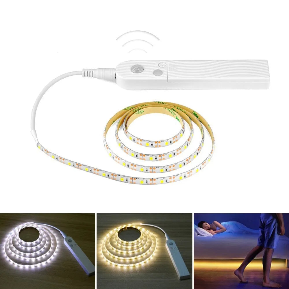 Motion sensor LED light strip under kitchen cabinet with induction battery box 1 metre length warm white