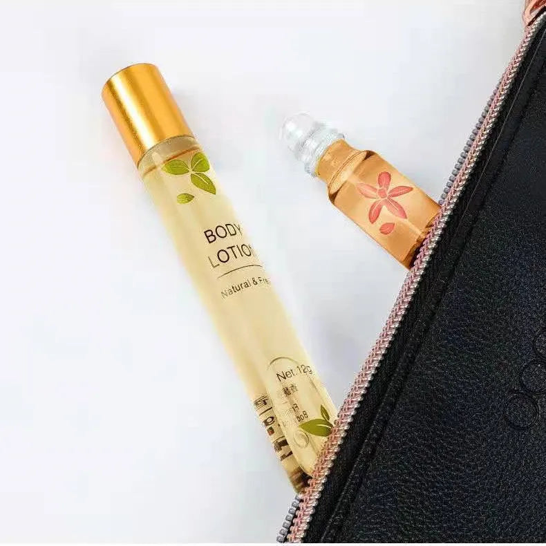 Mengxilan 12ml antiperspirant roll-on deodorant with lasting fragrance, available in green and pink, compact size 100x15x15mm