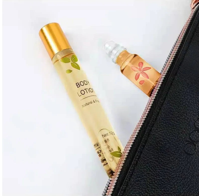Mengxilan 12ml antiperspirant roll-on deodorant with lasting fragrance, available in green and pink, compact size 100x15x15mm