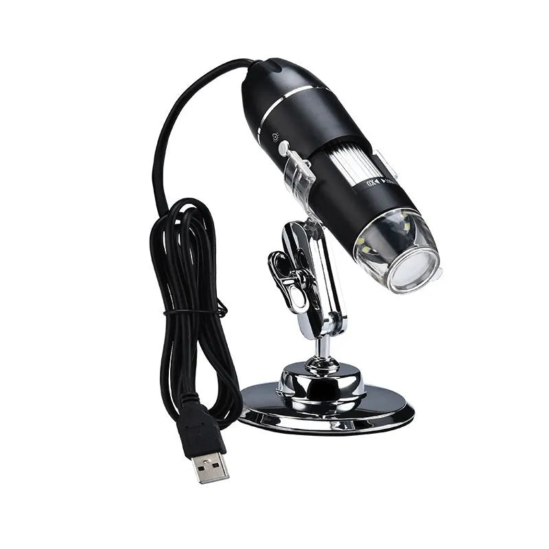 Black portable digital microscope with USB cable, 1000x magnification for computer-connected inspection