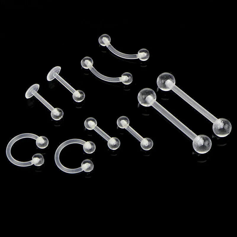 10 piece acrylic body piercing set white flatback labret studs for tongue lip nose ear eyebrow individually packed