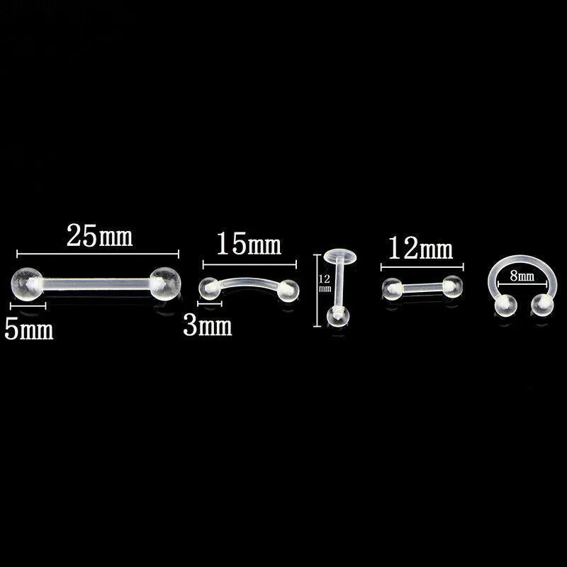 10 piece acrylic body piercing set white flatback labret studs for tongue lip nose ear eyebrow individually packed