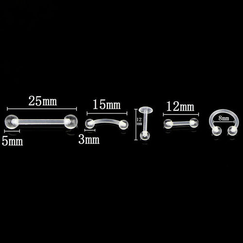 10 piece acrylic body piercing set white flatback labret studs for tongue lip nose ear eyebrow individually packed