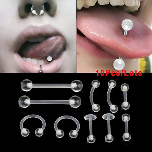10 piece acrylic body piercing set white flatback labret studs for tongue lip nose ear eyebrow individually packed