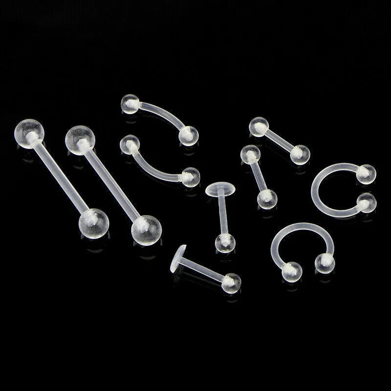 10 piece acrylic body piercing set white flatback labret studs for tongue lip nose ear eyebrow individually packed
