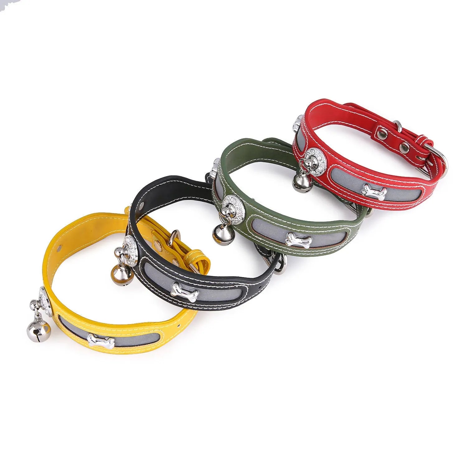 Reflective PU dog and cat collar in black with monochrome design