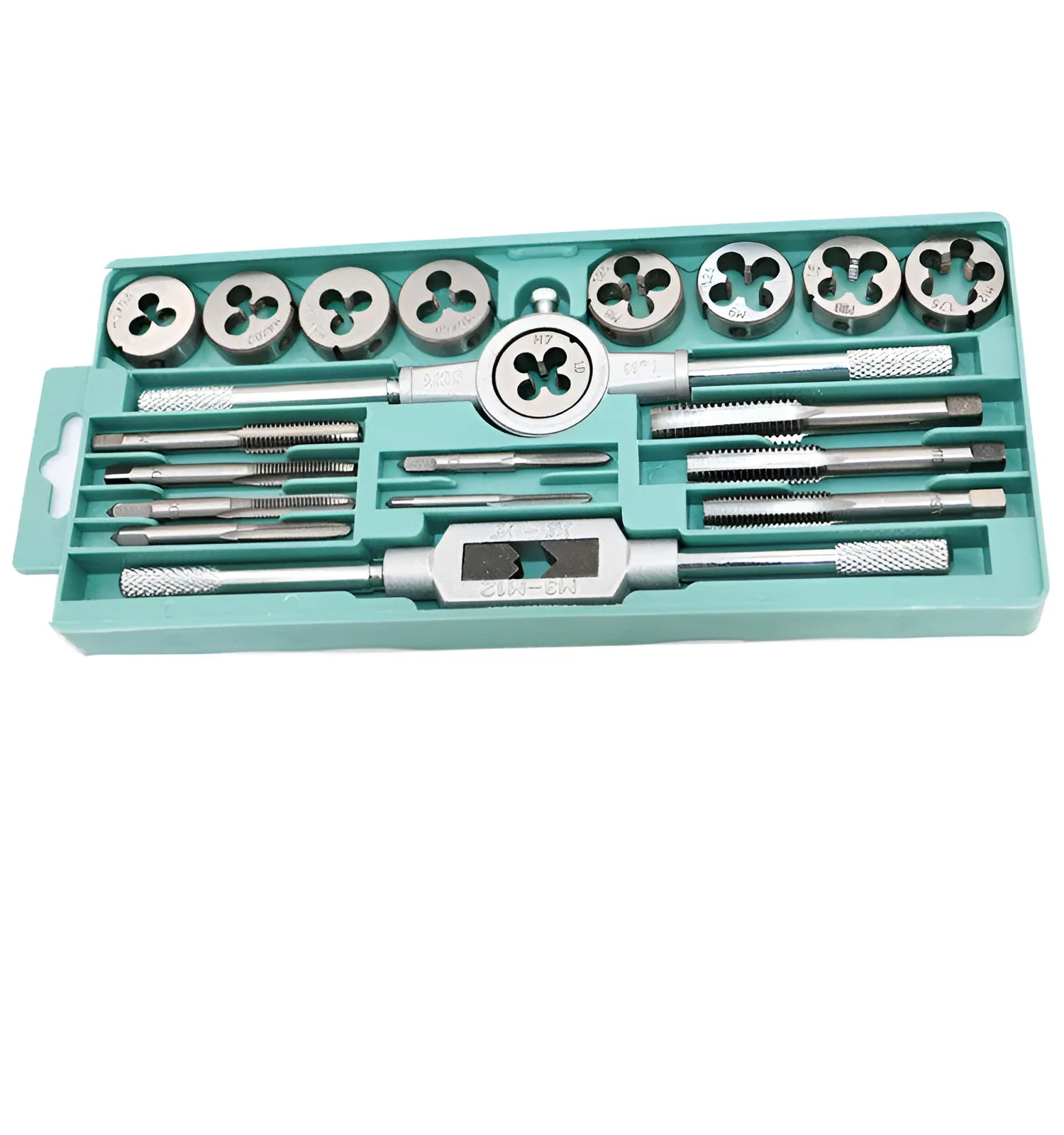 20-piece metric hand tap and die set with alloy steel taps for manual thread repair
