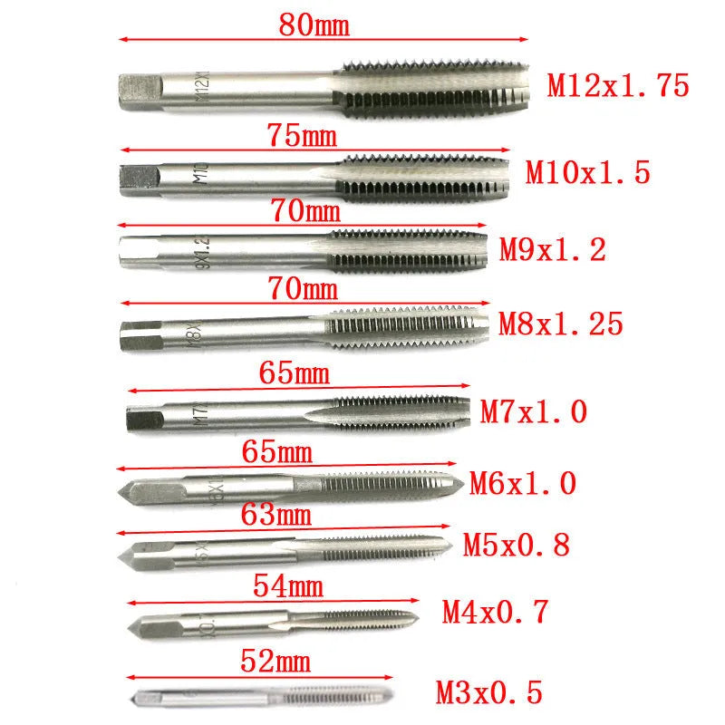 20-piece metric hand tap and die set with alloy steel taps for manual thread repair