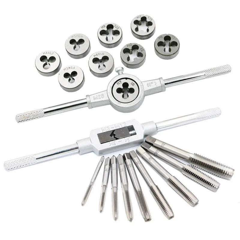 20-piece metric hand tap and die set with alloy steel taps for manual thread repair