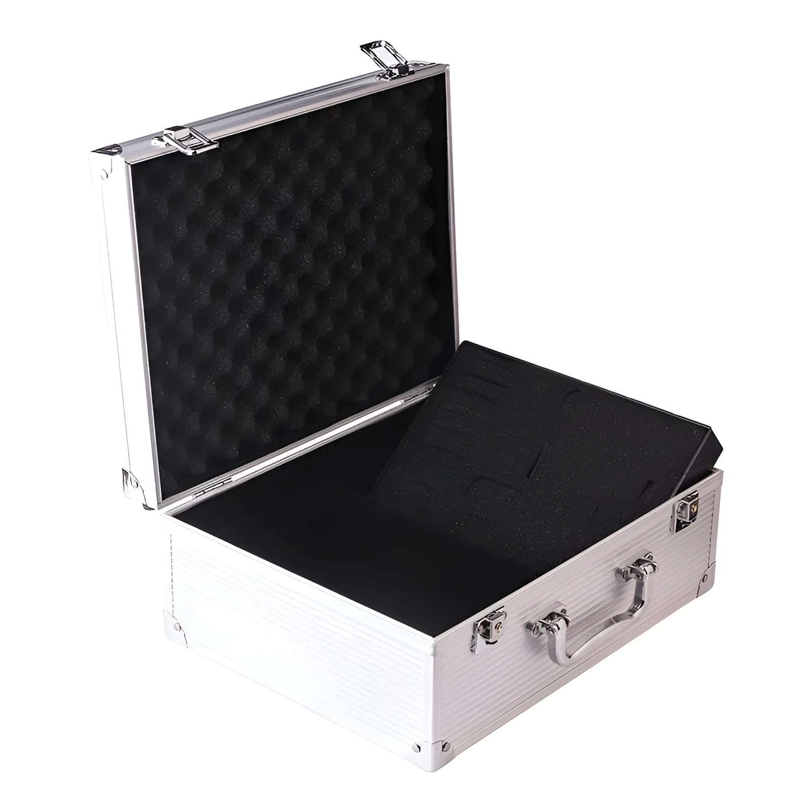 Black anodised aluminium lockable storage box for tattoo equipment and kit organisation.