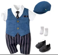 Infant baby boy one-piece cotton romper suit with detachable hood and short sleeves in British style