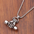 Silver gym dumbbell pendant on snake bone chain necklace unisex alloy electroplated finish