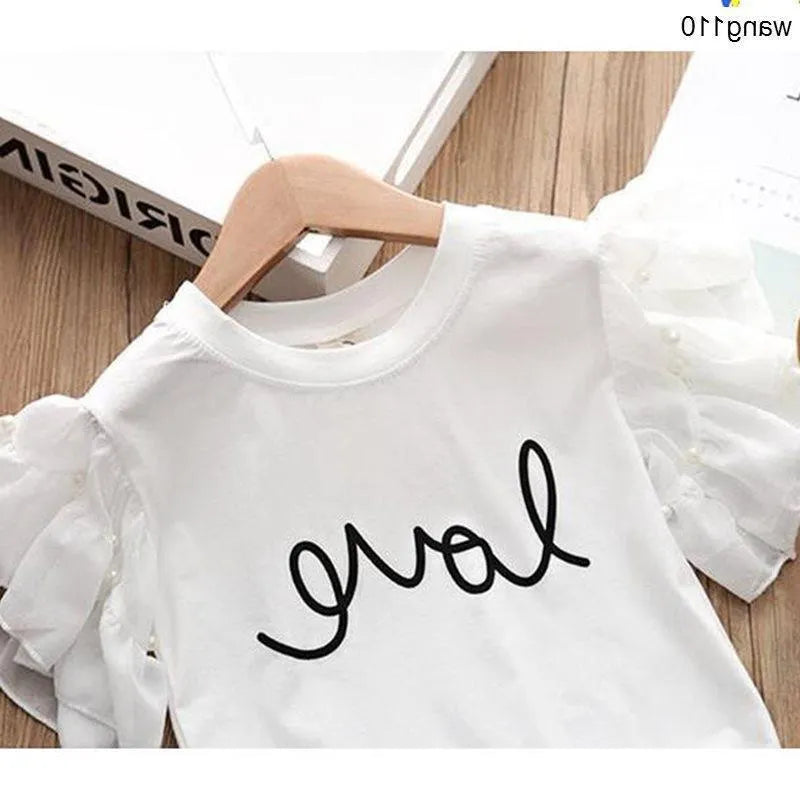 Summer kids girls clothing set two piece t-shirt hole pants green jeans pink sizes 100-140cm