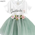Summer kids girls clothing set two piece t-shirt hole pants green jeans pink sizes 100-140cm