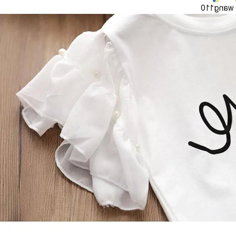 Summer kids girls clothing set two piece t-shirt hole pants green jeans pink sizes 100-140cm