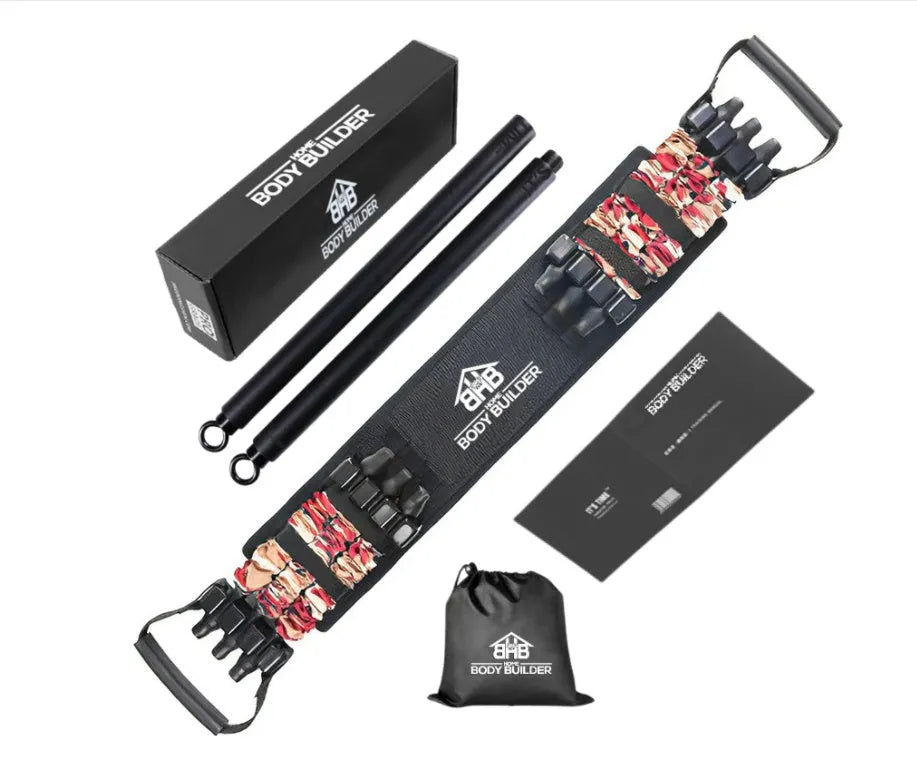 Camouflage bench press stretcher chest expander elastic belt with all-metal frame and nylon strap