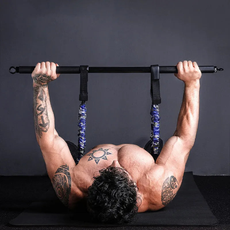 Camouflage bench press stretcher chest expander elastic belt with all-metal frame and nylon strap
