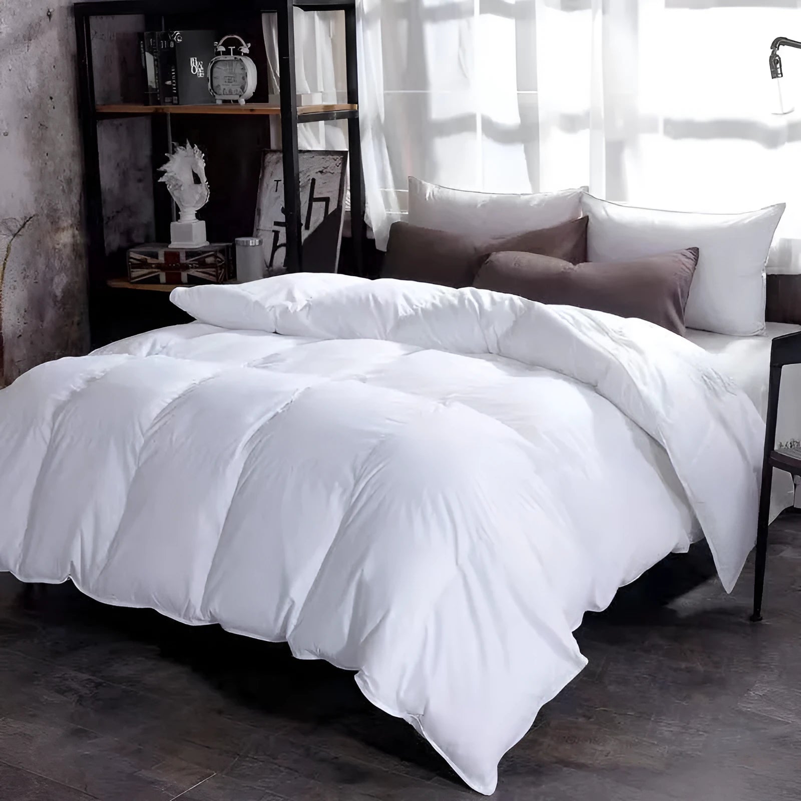 Goose down winter duvet in twill weave fabric, shown in one of six available colours.