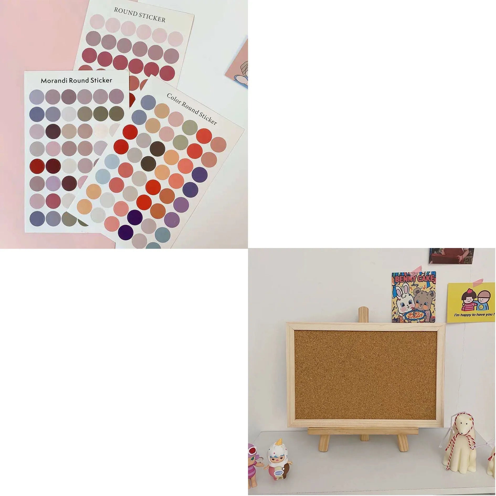 Cork notice board for wall or desk in two size options, shown with wooden stand.