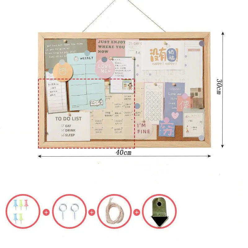 Cork notice board for wall or desk in two size options, shown with wooden stand.