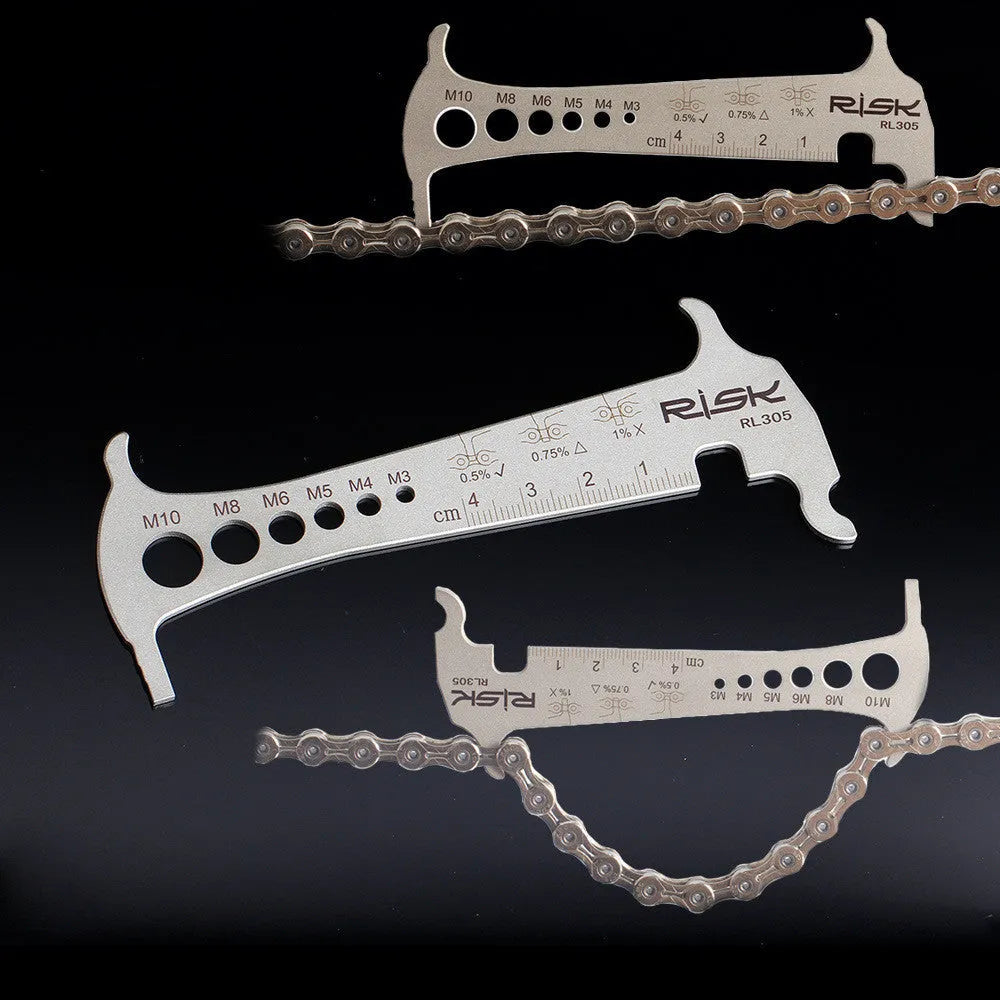 Risk stainless steel 3-in-1 chain checker for bike chain wear measurement with go/no-go indicator and chain hook