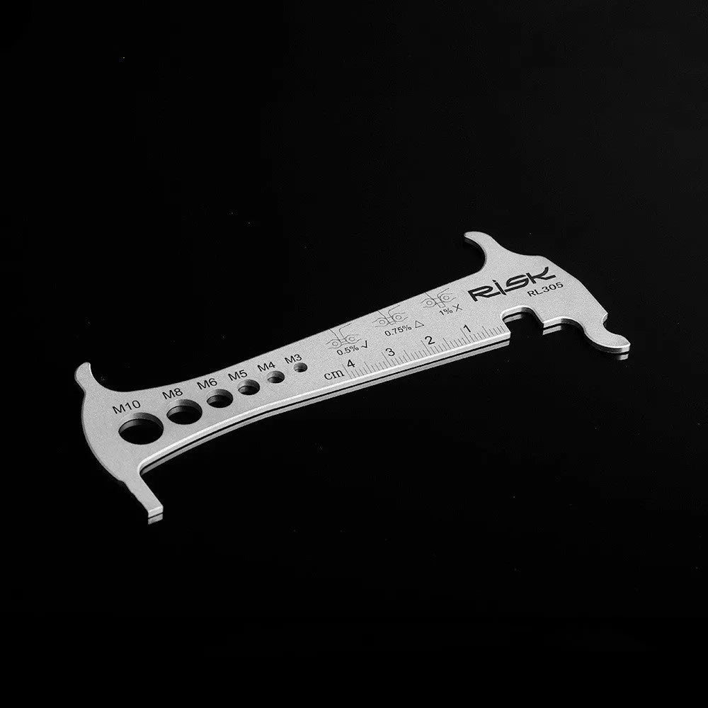 Risk stainless steel 3-in-1 chain checker for bike chain wear measurement with go/no-go indicator and chain hook