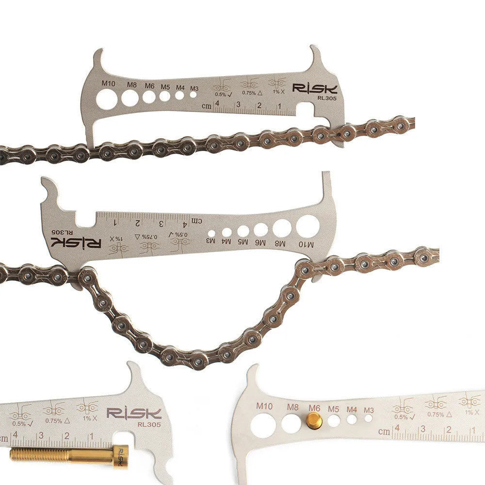 Risk stainless steel 3-in-1 chain checker for bike chain wear measurement with go/no-go indicator and chain hook