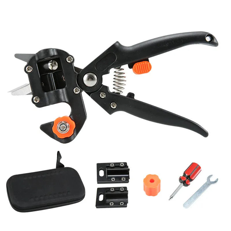 Alloy steel seedling grafting pliers with U-cut, V-cut, and Omega-cut blades for orchard tree pruning and grafting