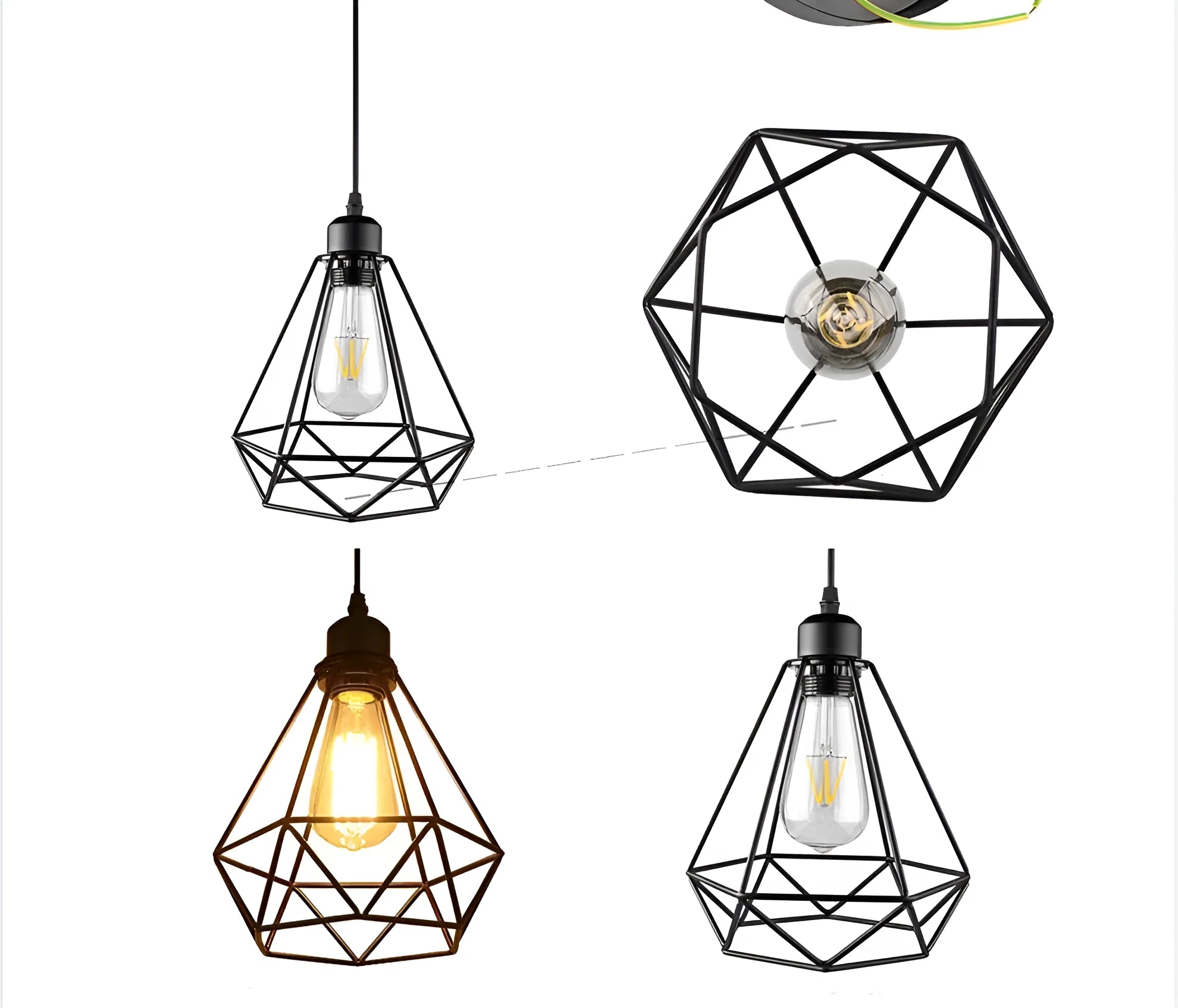 Black Nordic retro hanging iron chandelier with adjustable frame and LED lights