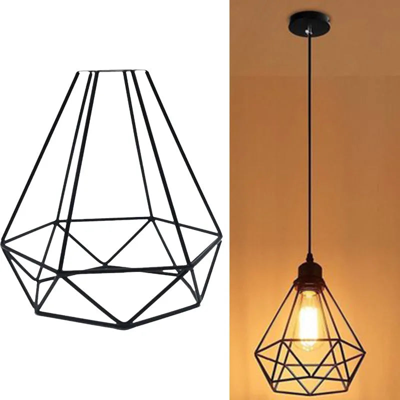 Black Nordic retro hanging iron chandelier with adjustable frame and LED lights