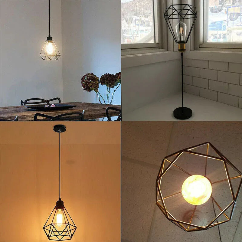 Black Nordic retro hanging iron chandelier with adjustable frame and LED lights