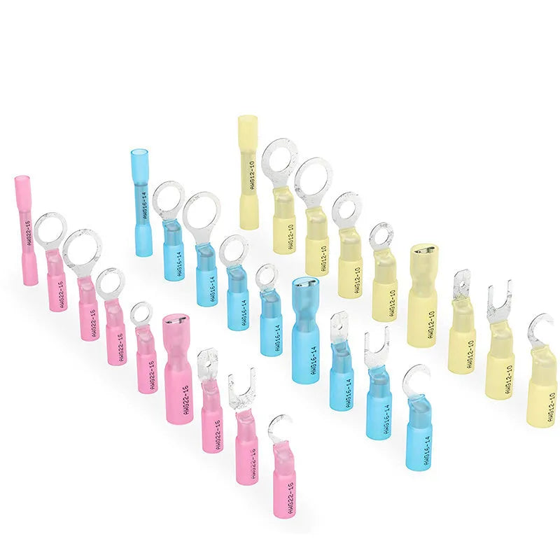 540PCS heat shrink wire connectors ring fork hook spade brass tin plated fire retardant