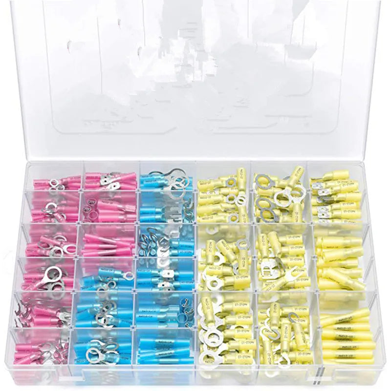 540PCS heat shrink wire connectors ring fork hook spade brass tin plated fire retardant