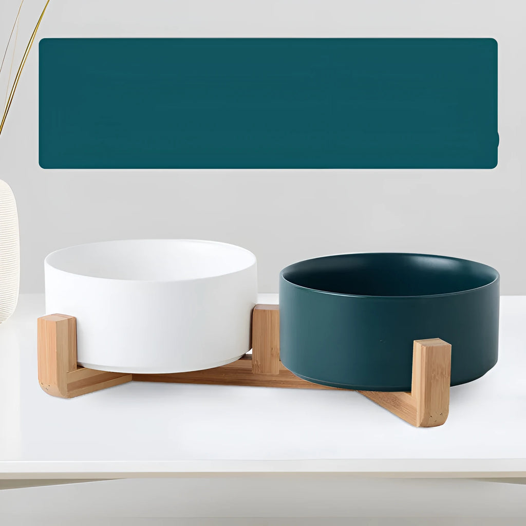 Ceramic and bamboo pet bowl for cats and dogs in 13cm 16cm 21cm random colour