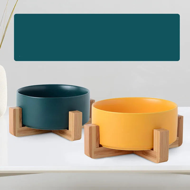 Ceramic and bamboo pet bowl for cats and dogs in 13cm 16cm 21cm random colour