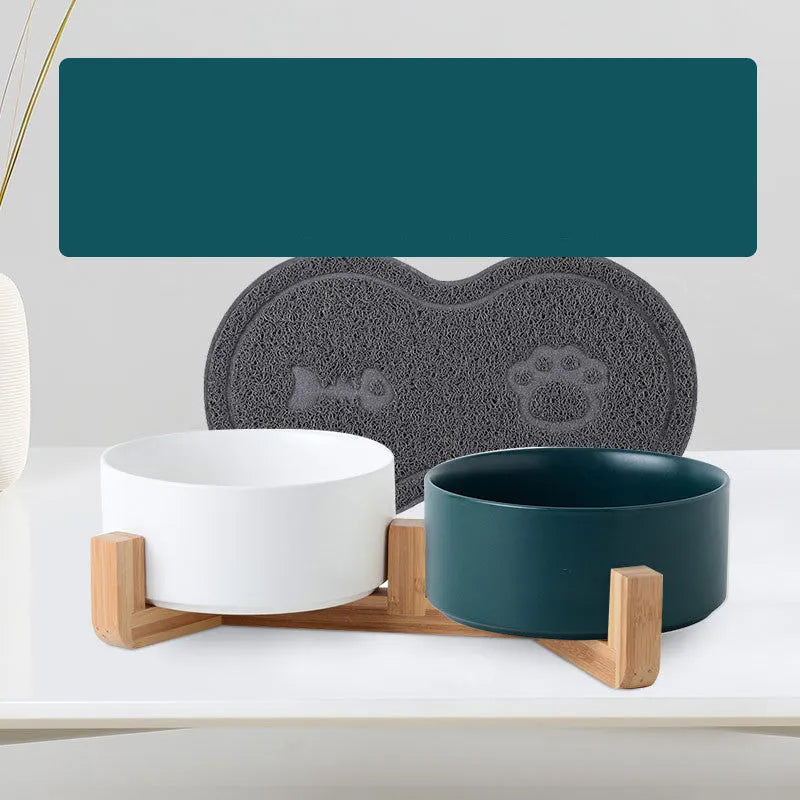 Ceramic and bamboo pet bowl for cats and dogs in 13cm 16cm 21cm random colour
