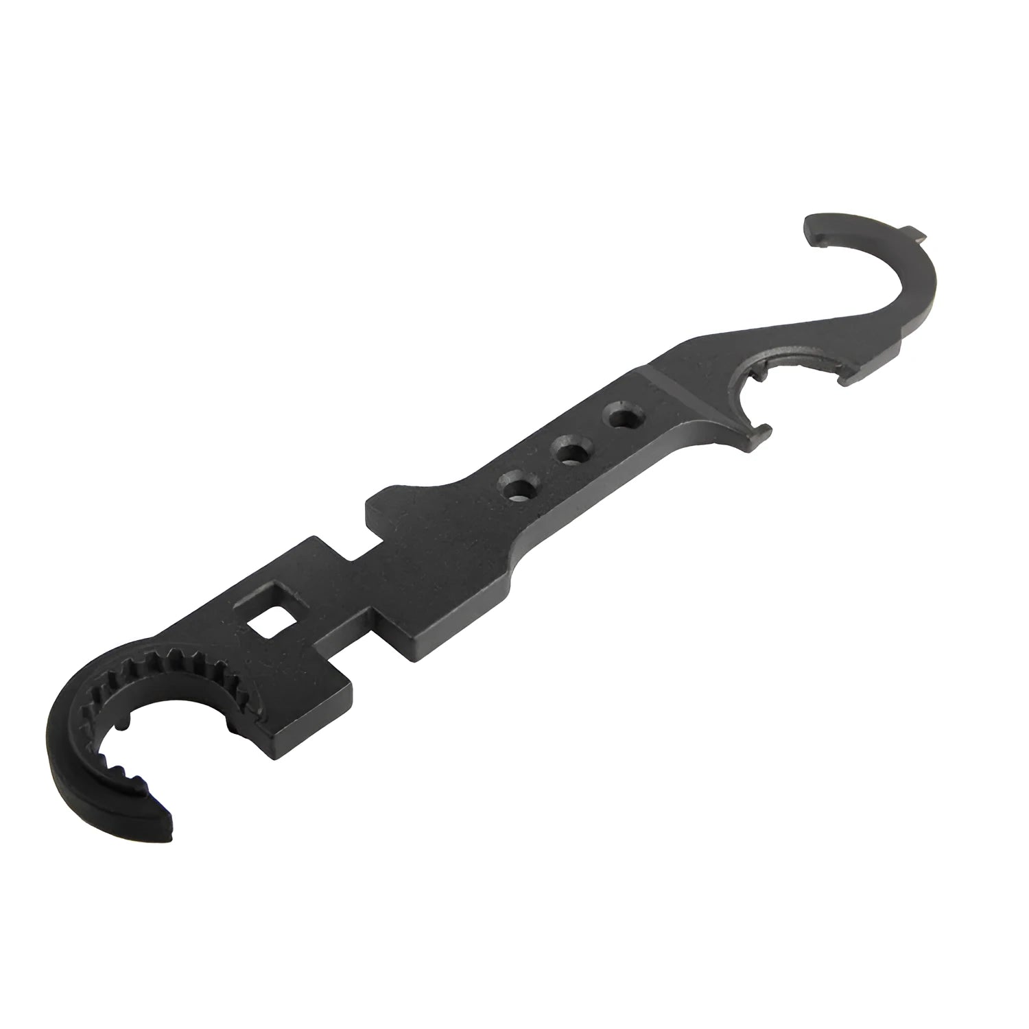 Black dual-purpose steel combination wrench for AR15 and M4 firearms maintenance.