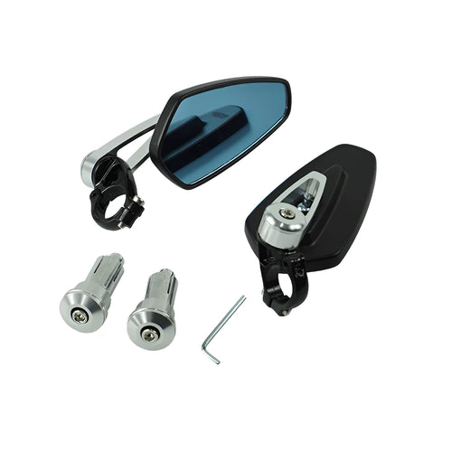 Pair of black 22mm universal aluminium alloy motorcycle handlebar end rearview mirrors