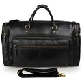 Large black leather travel bag in first layer cowhide with shoulder strap and zipper closure for men