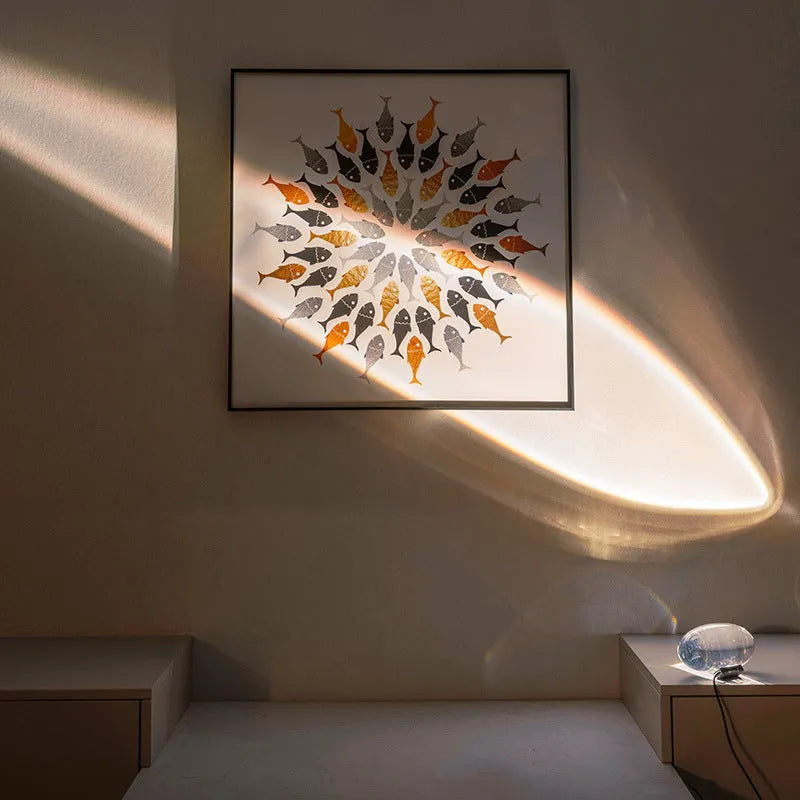 Projection lamp with crystal shade emitting warm LED light on a desk, 160x90 mm